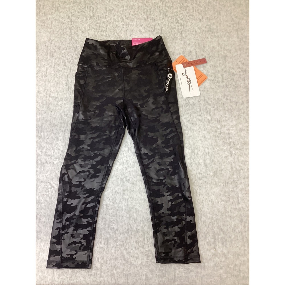 Gottex Studio Black Camo Peach Skin Inter-Luxe Capri Leggings Pockets  Womens S